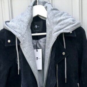 7 For All Mankind Blue Genuine Suede Jacket Large